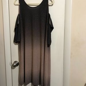 VENUS Black to Taupe Ombre Cold-Shoulder Mini Dress